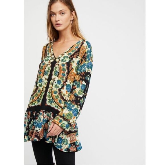 NWOT Free People Black Floral Lovely Dreams Tunic Size Small - Picture 1 of 16